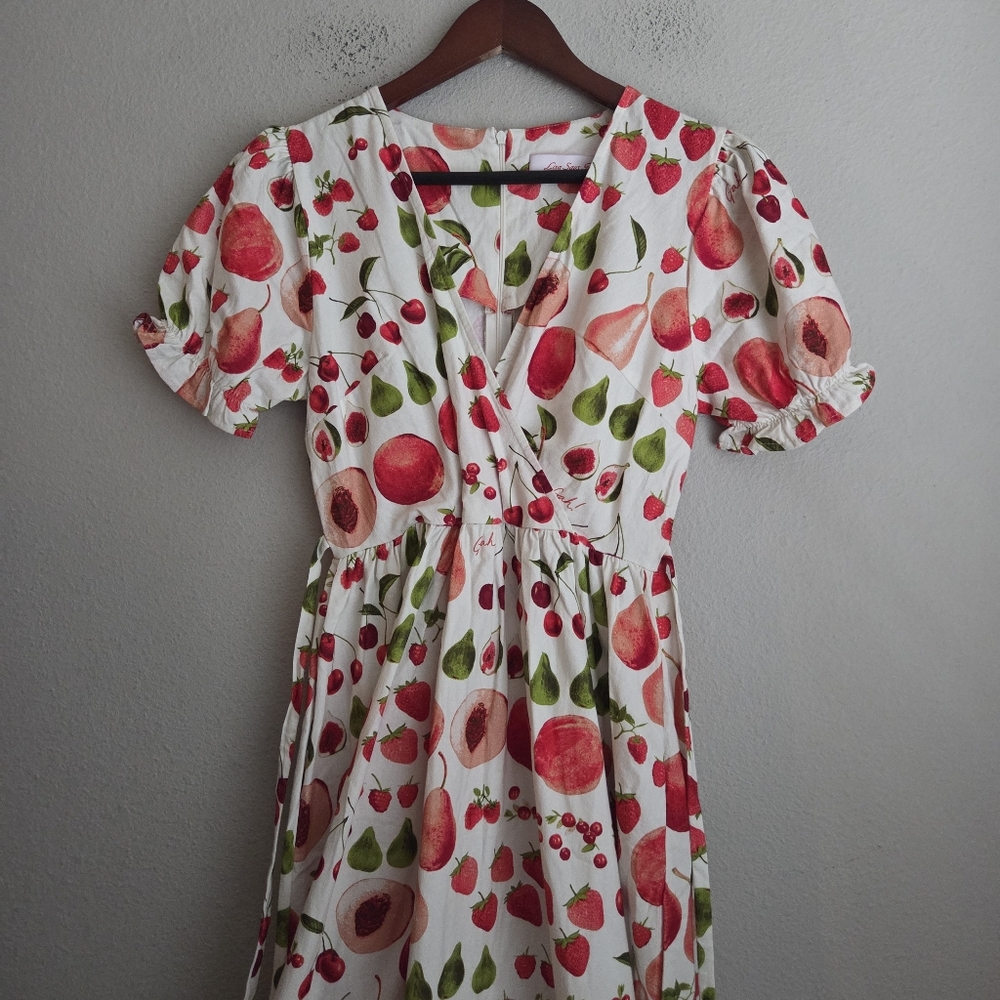 Lisa Says Gah Topanga Puff Sleeve Midi Dress in Fruit Print size S NWT - Picture 5 of 10